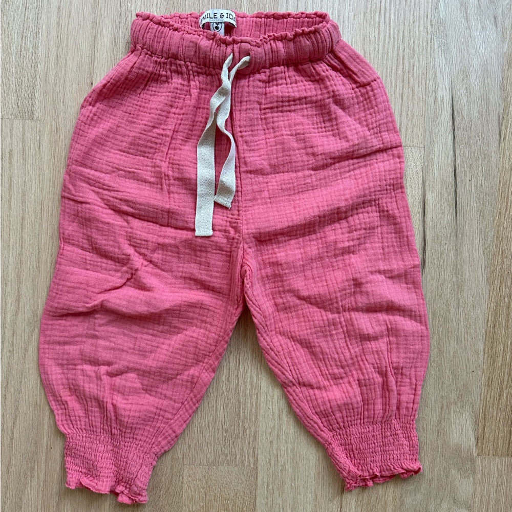 Emile et Ida Pink Gauze Cotton Drawstring Kids Pants